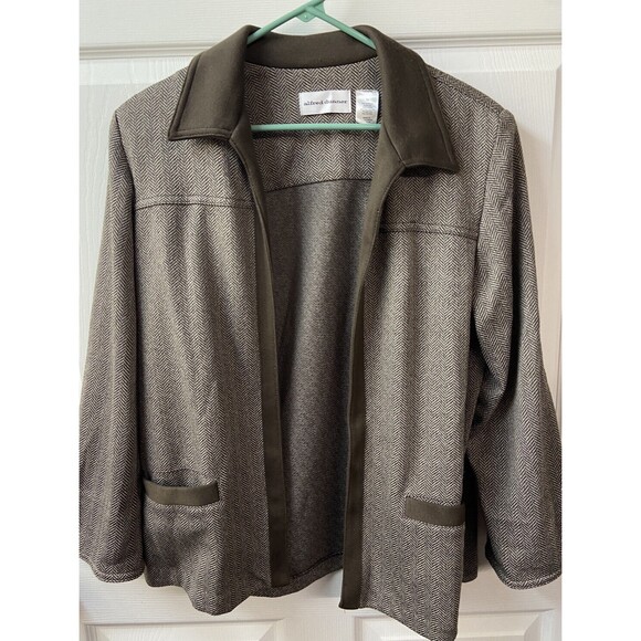 Alfred Dunner Jacket Womens Size 14 Brown Open Front Collared Herringbone - Picture 2 of 7